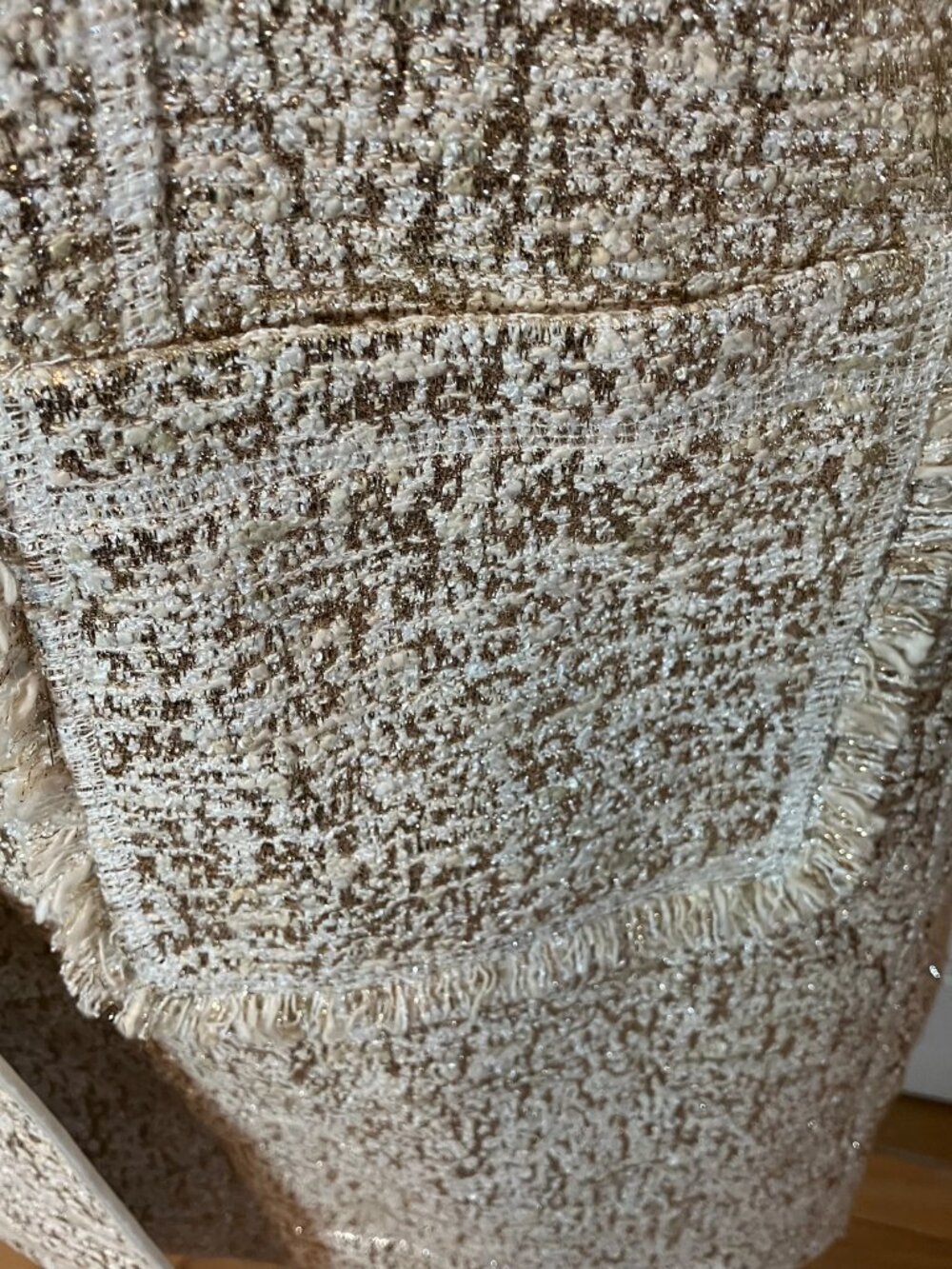 Vintage Neiman Marcus Exclusive Gold and Cream Metallic Tweed Jacket Size L - Picture 7 of 11